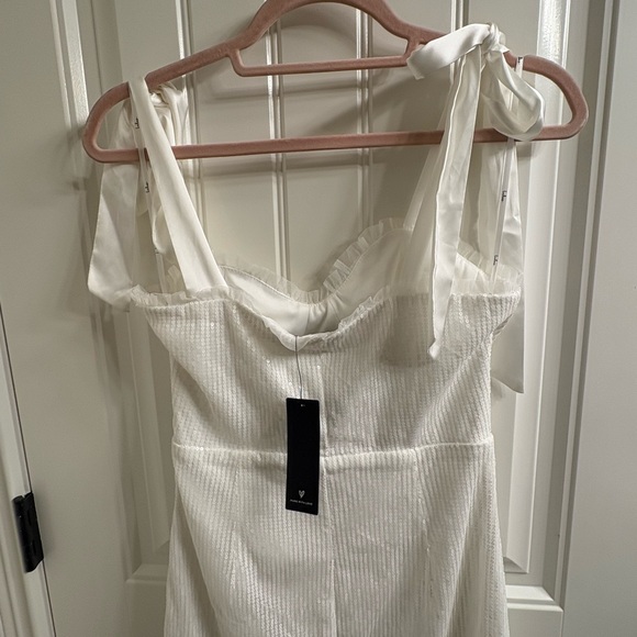 Lulus NWT Glowing Intentions White Sequin Bustier Tie-strap Mini Dress - Size S - Picture 7 of 15